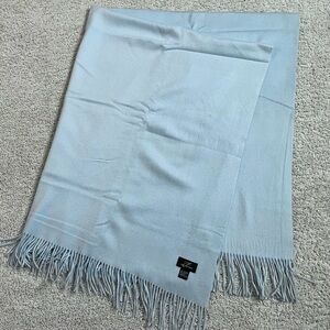 L Sky Blue 100% PURE CASHMERE Fringe Edge SHAWL Wrap BLANKET Throw
